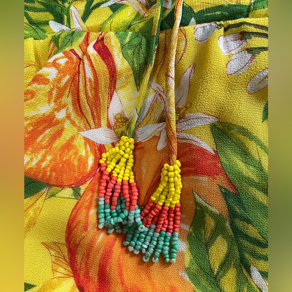 FARM RIO Tangerines Fruit Print Ruffled Midi Dress Tropical Summer Vacation XS - Picture 7 of 13